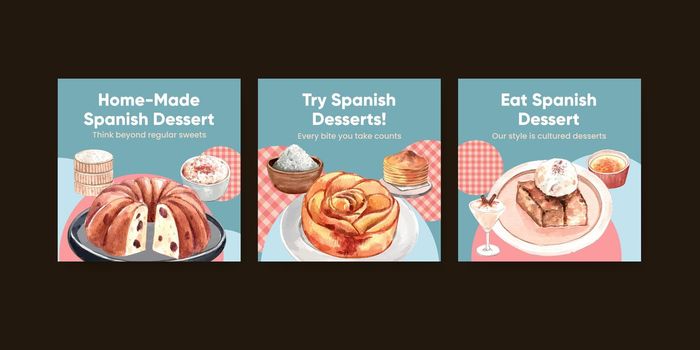 Banner template with Spain dessert concept,watercolor style