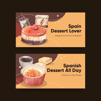 Twitter template with Spain dessert concept,watercolor style