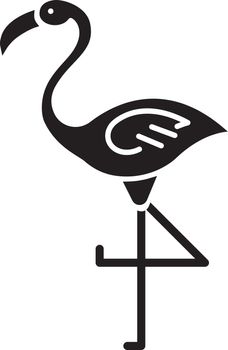 Flamingo black glyph icon. Exotic wild bird. Tropical creature. Wildlife. South american habitat. Silhouette symbol on white space. Vector isolated illustration
