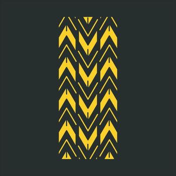 Track tread yellow RGB color icon. Detailed automobile, motorcycle tyre marks. Car wheel trace with thick grooves. Vehicle zigzag-shaped tire trail. Isolated vector illustration on black background