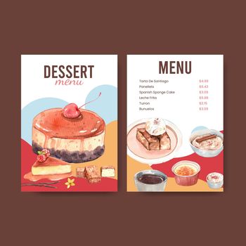 Menu template with Spain dessert concept,watercolor style