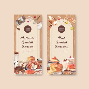 Flyer template with Spain dessert concept,watercolor style