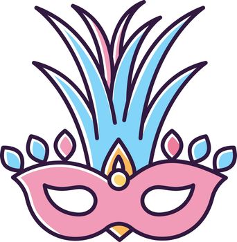 Masquerade mask pink RGB color icon. Traditional headwear with palm leaves. Ethnic festival. National holiday parade. Isolated vector illustration