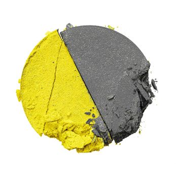 Crushed eyeshadows of Illuminating Yellow and Ultimate Gray colors isolated on white