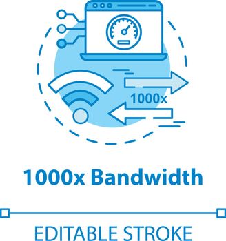 1000x bandwidth concept icon. Mobile internet. 5G technologies idea thin line illustration. High-speed connection. Wireless technology. Vector isolated outline drawing. Editable stroke
