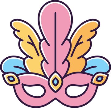 Masquerade mask pink RGB color icon. Brazilian traditional headwear with plumage. Ethnic festival. National holiday parade. Isolated vector illustration