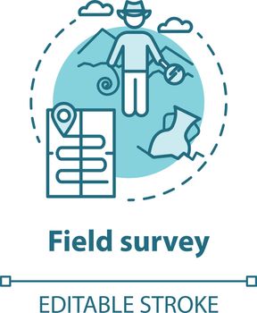 Field survey concept icon. Treasure hunting. Archeological expedition. Relic search. Start historical study. Vector isolated outline RGB color drawing. Editable stroke