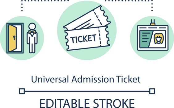 Universal admission ticket concept icon. Saving money in travel, cost effective tourism idea thin line illustration. VIP access pass vector isolated outline RGB color drawing. Editable stroke