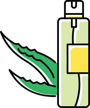 Hair spray green color icon. Organic cosmetic product. Skincare lotion. Natural oil with medicinal herbs. Plant based essence in aerosol. Facial treatment. Isolated vector illustration