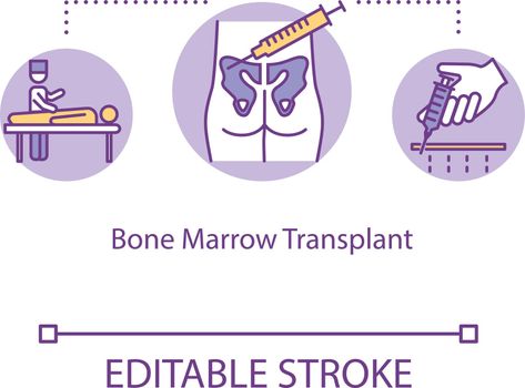 Bone marrow transplant concept icon. Cancer treatment idea thin line illustration. Blood and bone marrow diseases. Hemato oncology. Vector isolated outline RGB color drawing. Editable stroke