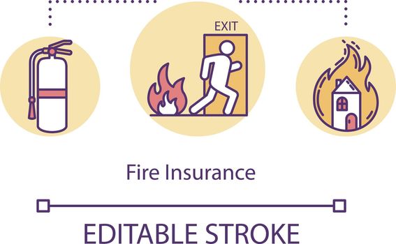 Fire insurance concept icon. Residential house destruction. Calamity damage. Homeowner protection idea thin line illustration. Vector isolated outline RGB color drawing. Editable stroke