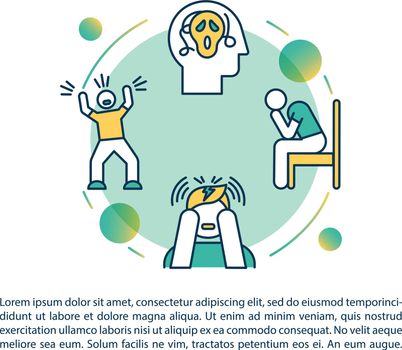 Mental disorders concept icon with text. Psychological diseases. Panic attack. Psychiatric problems. PPT page vector template. Brochure, magazine, booklet design element with linear illustrations