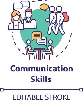 Communication skills concept icon. Group dynamic. Inclusive education community. Socialization ability idea thin line illustration. Vector isolated outline RGB color drawing. Editable stroke