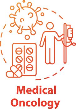 Medical oncology concept icon. Hospital virus therapy. Medication of tumor disease. Cancer treatment idea thin line illustration. Vector isolated outline RGB color drawing
