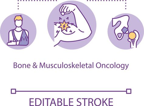 Bone and musculoskeletal oncology concept icon. Cancer treatment idea thin line illustration. Illness recognition. Tumor research. Vector isolated outline RGB color drawing. Editable stroke