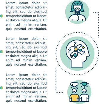 Mental illnesses types concept icon with text. Psychological disorders. Schizophrenia. Healthcare. PPT page vector template. Brochure, magazine, booklet design element with linear illustrations