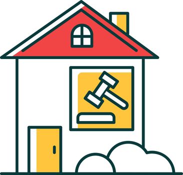 Real estate lawsuit RGB color icon. Tenancy legal dispute. Property litigation, court case. Realty trial. Lease agreement matter. Conflict resolution. Legal Isolated vector illustration
