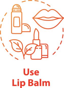 Use lip balm, hygienic lipstick, beauty product concept icon. Lip skin protection and moisturising idea thin line illustration. Vector isolated outline RGB color drawing. Editable stroke