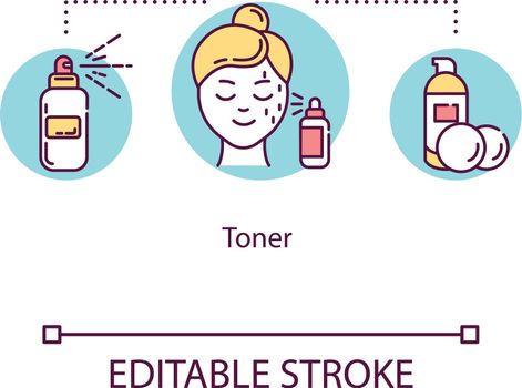 Toner concept icon. Cosmetic spray product. Facial skincare. Female beauty and self-care. Cleanser idea thin line illustration. Vector isolated outline RGB color drawing. Editable stroke