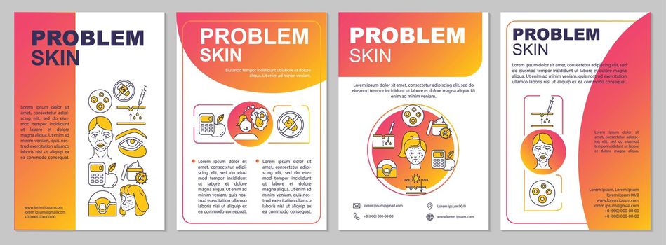 Problem skin, rash and wrinkles, pigmentation brochure template. Flyer, booklet, leaflet print, cover design with linear icons. Vector layouts for magazines, annual reports, advertising posters