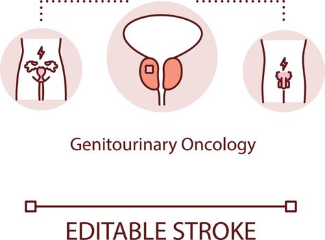 Genitourinary oncology concept icon. Reproductive system cancer idea thin line illustration. Medical examination. Diagnostic. Tumor research. Vector isolated outline RGB color drawing. Editable stroke