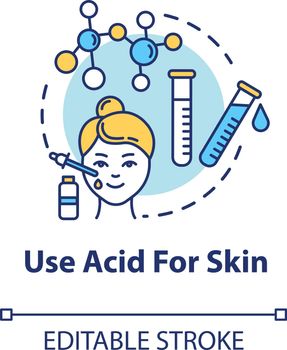 Use acid for skin concept icon. Face rejuvenation, AHA and BHA cosmetics, anti wrinkle beauty procedure idea thin line illustration. Vector isolated outline RGB color drawing. Editable stroke