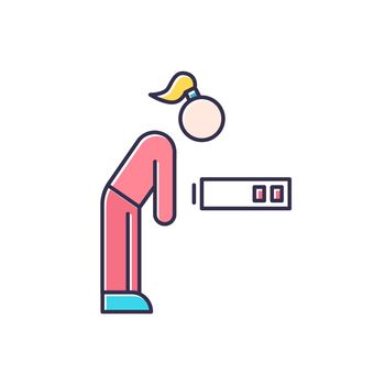 Fatigue color icon. Tired girl. Overworked woman. Exhausted person. PMS symptom. Overwhelmed workaholic. Depressed and unhappy human. Lethargy, weakness. Isolated vector illustration