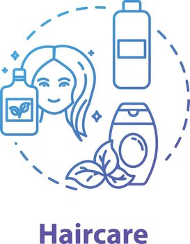 Haircare, natural cosmetics, hypoallergenic beauty products concept icon. Organic shampoo and balm idea thin line illustration. Vector isolated outline RGB color drawing. Editable stroke