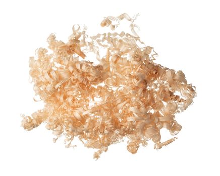 Wood shavings curls isolated on white background