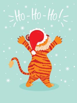 card with the inscription ho ho ho with a cute tiger