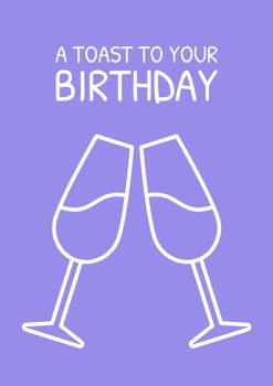 Happy birthday cheers postcard with linear glyph icon