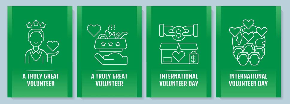 Annual volunteer week celebration postcard with linear glyph icon set. Greeting card with decorative vector design. Simple style poster with creative lineart illustration. Flyer with holiday wish