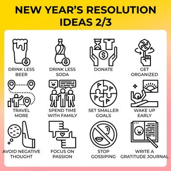 New year's resolution ideas icon set