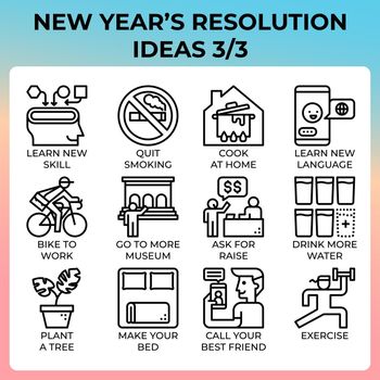 New year's resolution ideas icon set