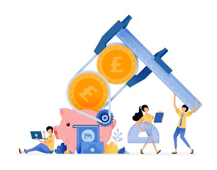 Vector Design of improve behavior literacy in managing finances. people saving in piggy bank for financial education. illustration Can be for websites, posters, banners, mobile apps, web, social media