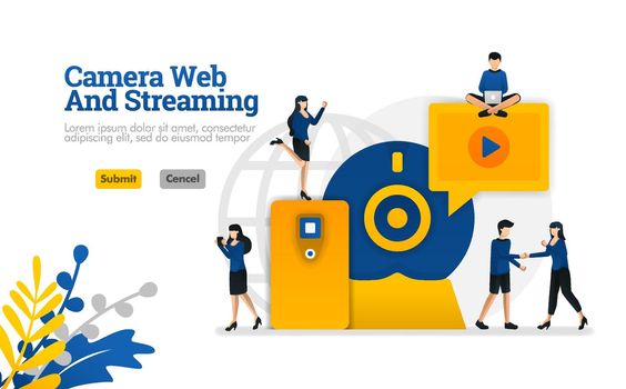 Camera and Streaming web, digital internet video and media development vector illustration concept can be use for, landing page, template, ui ux, web, mobile app, poster, banner, website