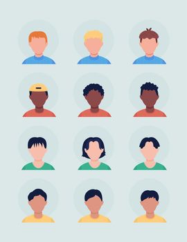 Boys with different hair semi flat color vector character avatar set
