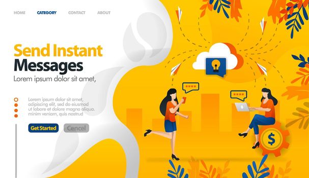Send instant messages, send messages to storage, cloud storage for conversations vector illustration concept can be use for, landing page, template, ui ux, web, mobile app, poster, banner, website