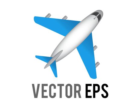Vector white literal airplane icon with blue wings and engines