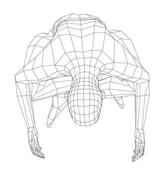 Wireframe man relaxing in lotus position. 3d illustration