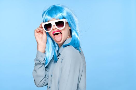 fashionable woman cultural wig sunglasses posing model