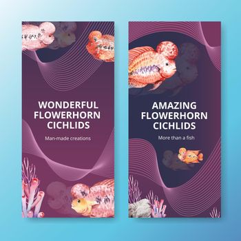Flyer template with flower horn cichlid fish concept,watercolor style