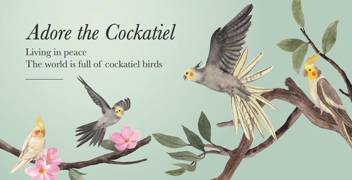 Billboard template with cockatiel bird concept,watercolor style