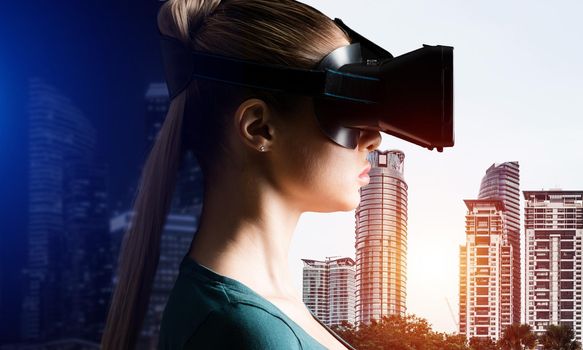 Young woman in VR goggles
