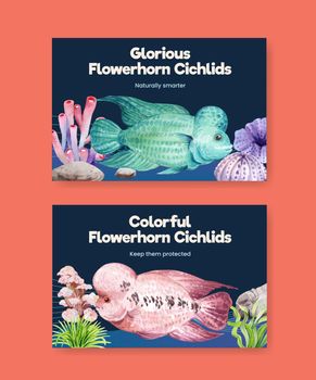Facebook template with flower horn cichlid fish concept,watercolor style
