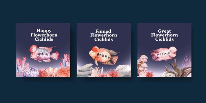 Banner template with flower horn cichlid fish concept,watercolor style