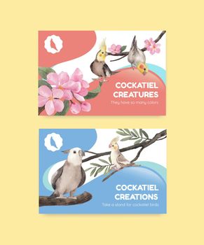 Facebook template with cockatiel bird concept,watercolor style