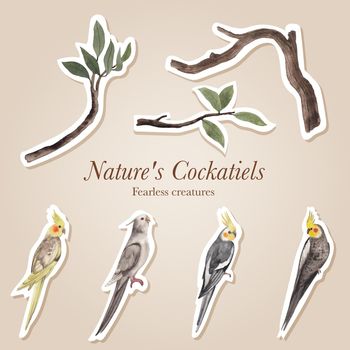 Sticker template with cockatiel bird concept,watercolor style