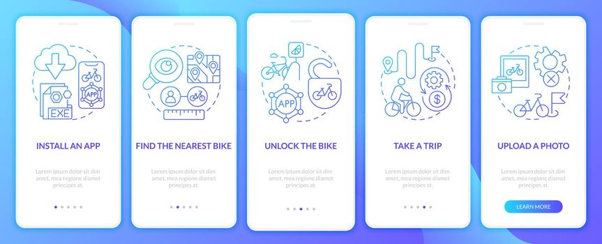 Bike-share guide onboarding mobile app page screen