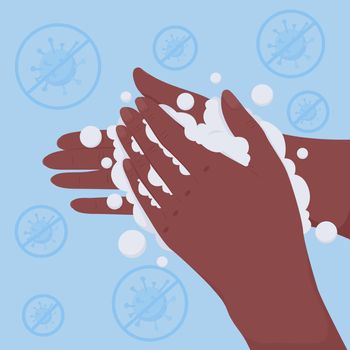 Hands washing instruction flat color vector illustration